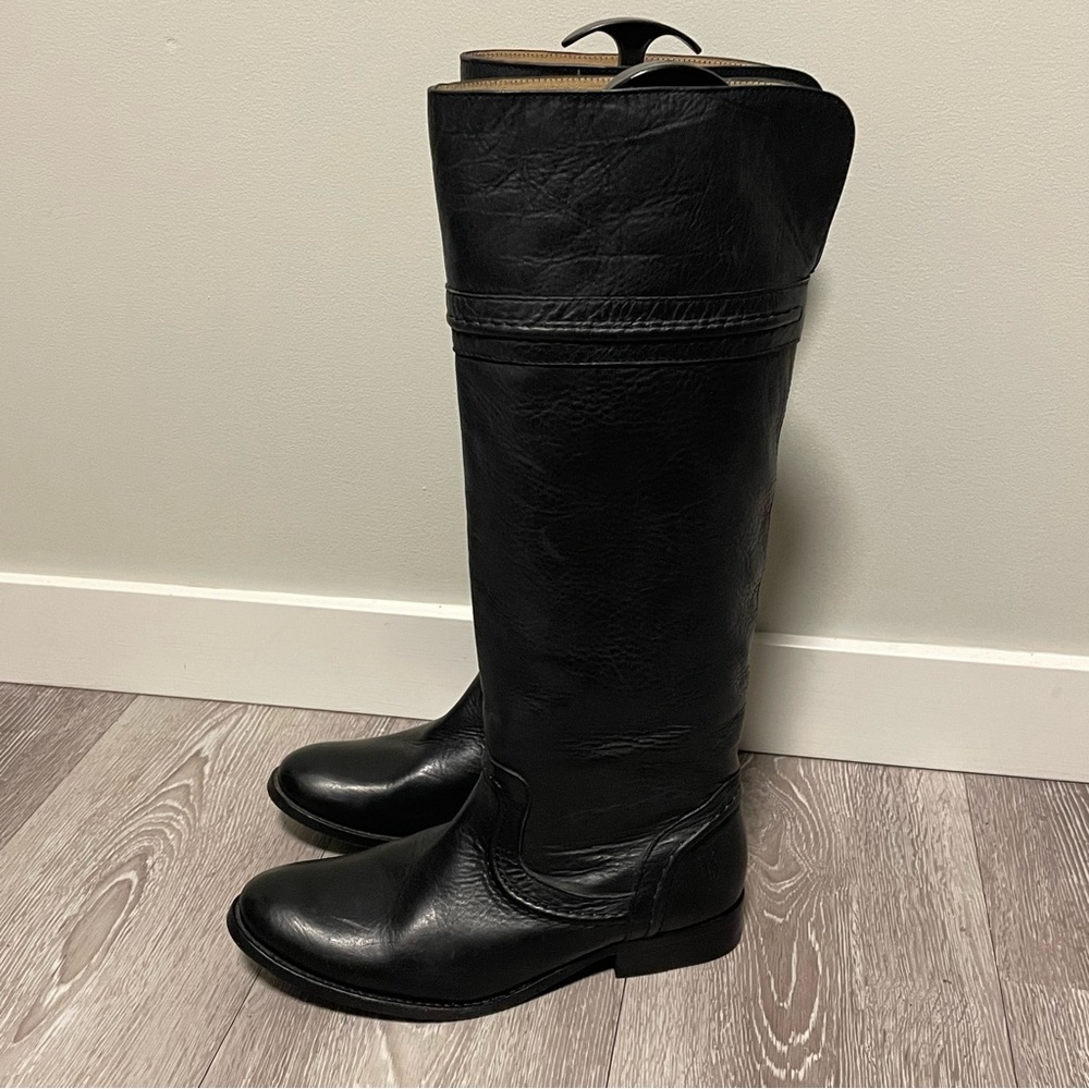 Frye Melissa Trapunto Tall Riding Boot Pull On Black Leather Size 7.5